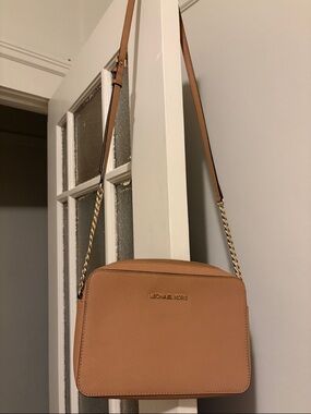 Michael Kors Caramel Saffiano Crossbody with Gold Chain